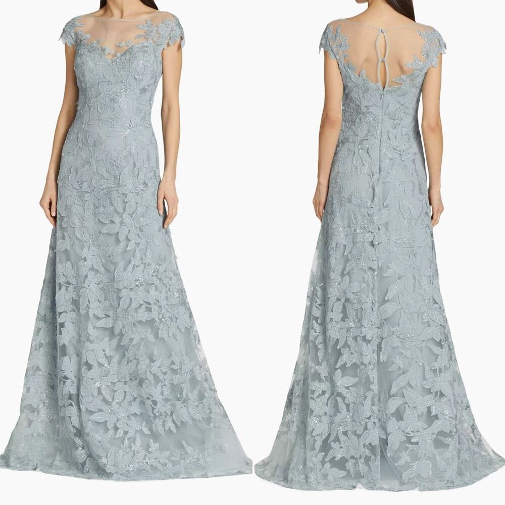 NWT Teri Jon by Rickie Freeman Floral Appliqué A-Line Size 10 $1310